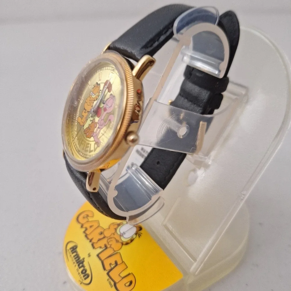 *RARE* NEW Vtg Garfield Armitron Watch Leather Gold Tone Quartz Water Resistant